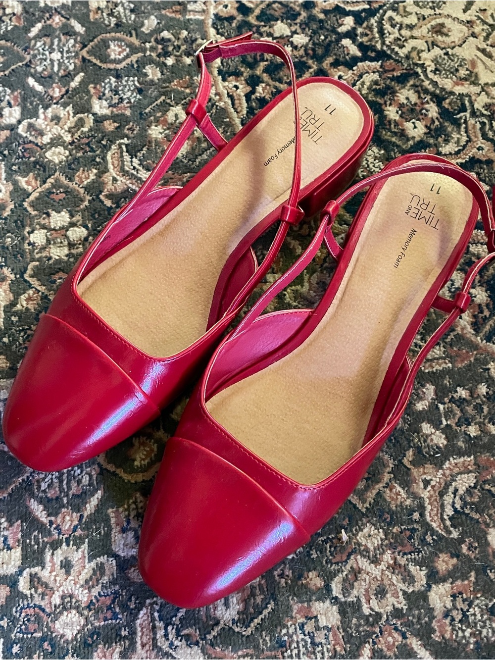 Time and Tru Red Pointed Slingback Flats